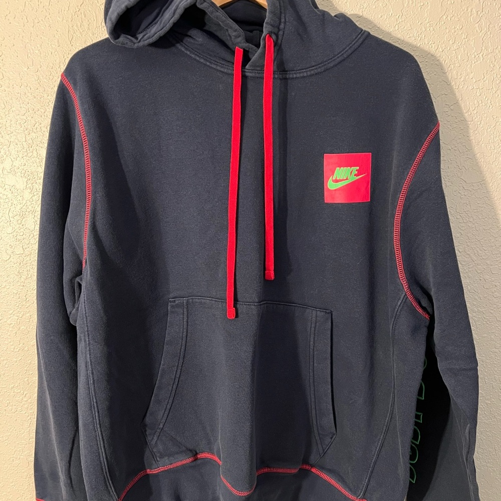 Nike Dark Blue Hoodie with Red and Green Accents